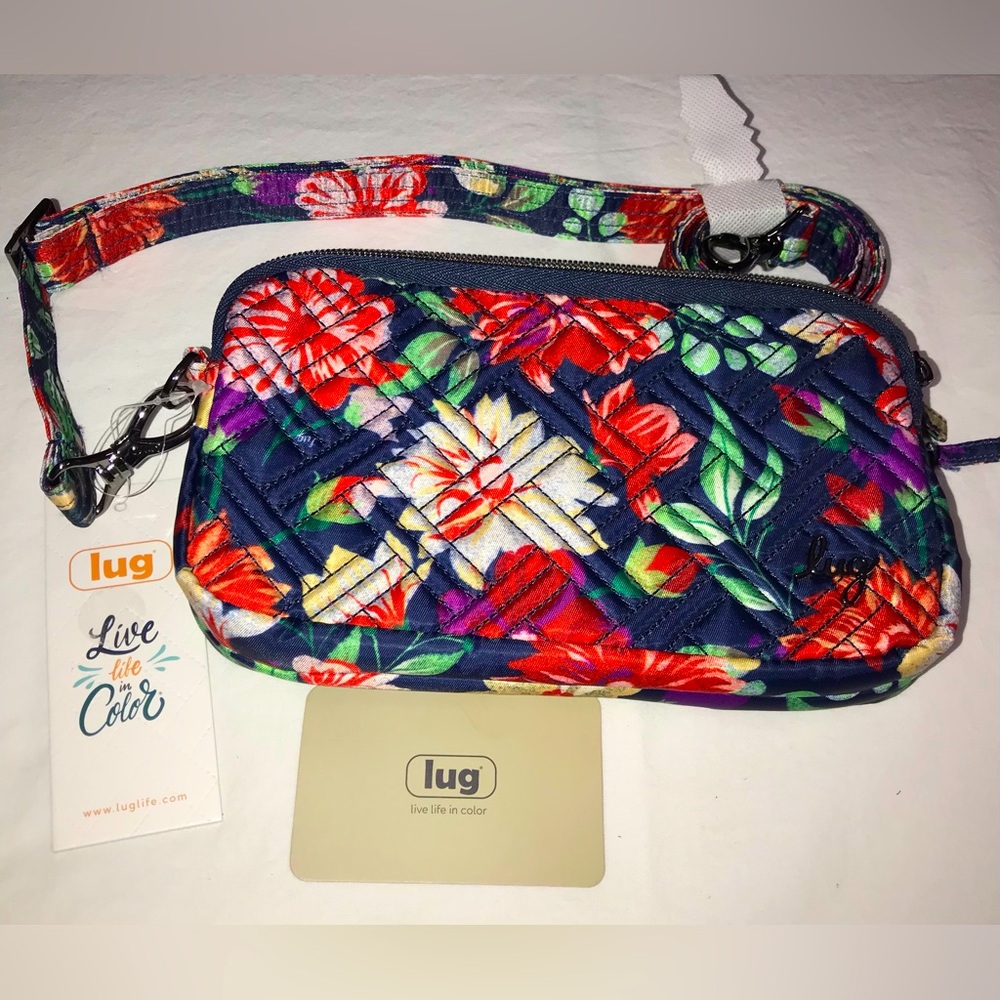 Lug Bloom Revival Navy Blue Floral Quilted Nylon Coupe XL Convertible Crossbody